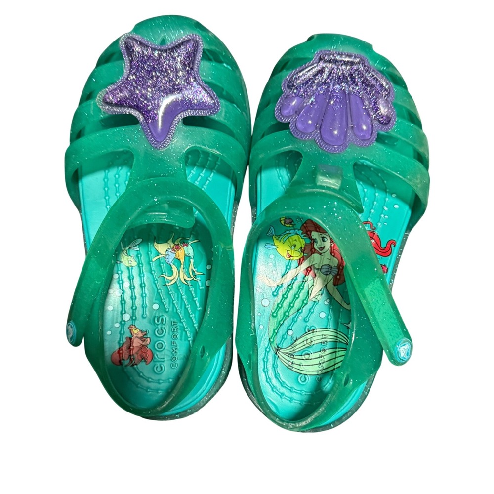 Crocs Isabella Disney Little Mermaid Ariel Teal Glitter Jelly Sandals Kids C8